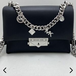 Michael Kors CeCe Black Crossbody Bag with Silver Chain